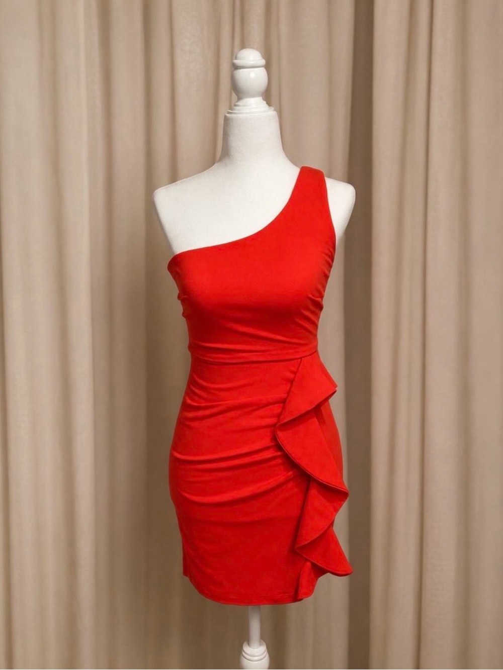 Hello Molly One-Shoulder Scarlet Ruffle Mini Dress